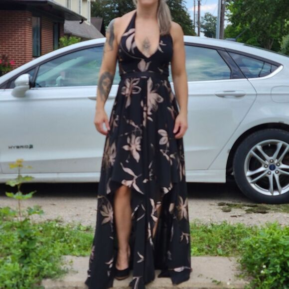 HALSTON black/gold high/ low chiffon evening gown Final Discount - Picture 4 of 15